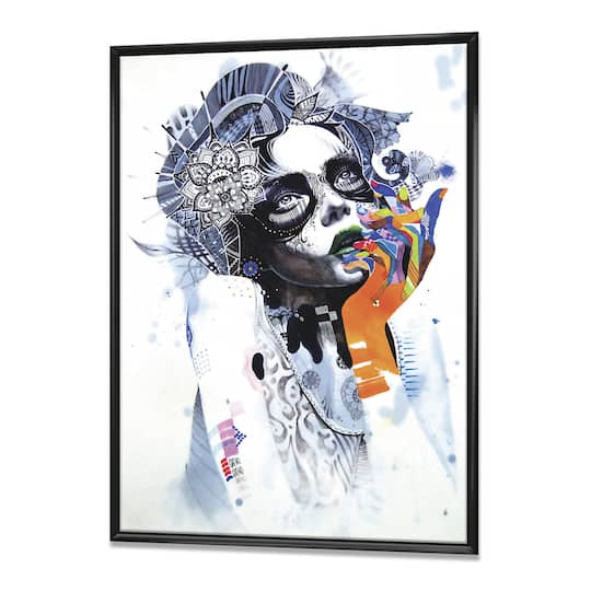 Designart - Beautiful Urban Dreaming Girl - Modern & Contemporary Gallery-wrapped Canvas in Black Frame